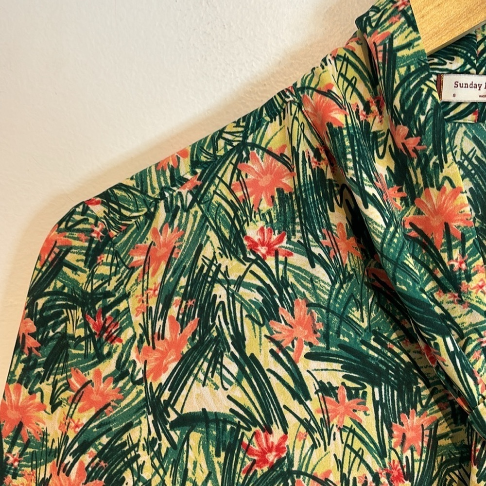 Aritzia Sunday Best Veronica Dress Tropical Floral Print Green Long Sleeve small - Picture 4 of 12
